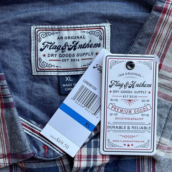 Flag & Anthem Plaid Button Up Shirt Mens Size Extra Large Collared Relaxed Comfy - Picture 5 of 9